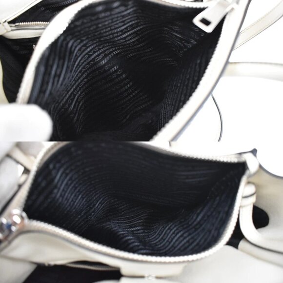 PRADA Logo 2Way Shoulder Hand Bag Glace Calf Leather White Talco 428-082525 - Picture 15 of 16